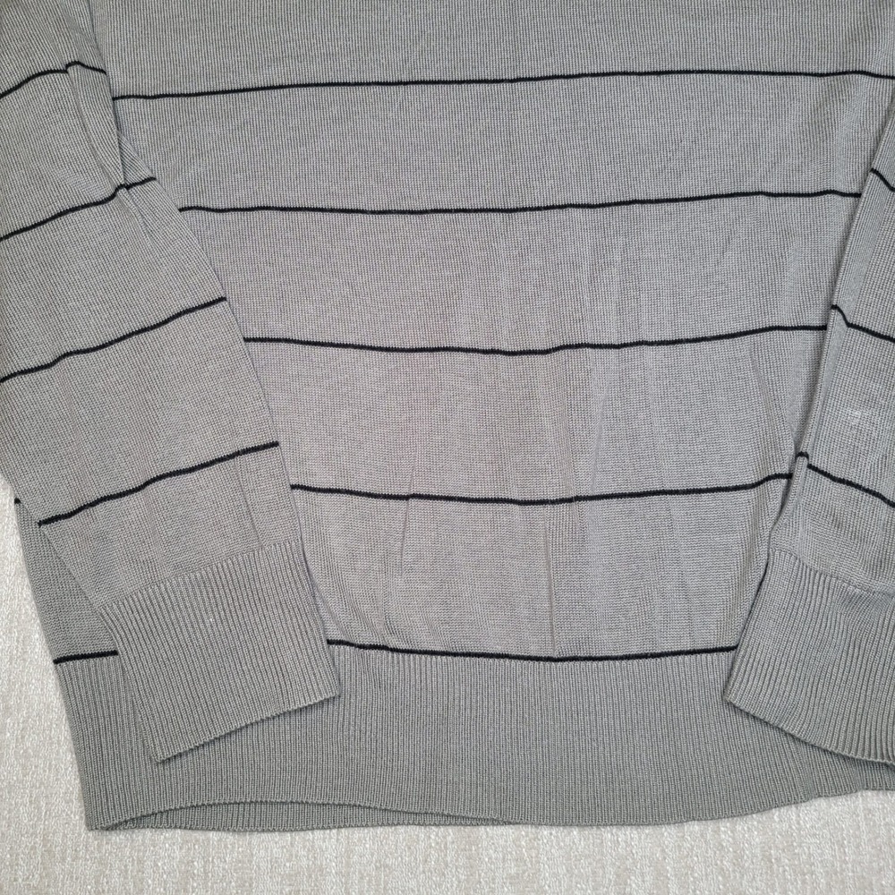 Koman Sweater Mens XL Gray Striped V-Neck Long Sleeve Acrylic Pullover - Picture 8 of 9
